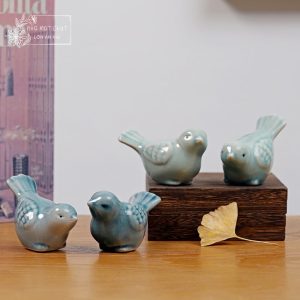 Cặp chim sứ men rạn – Gốm trang trí tối giản Châu Âu